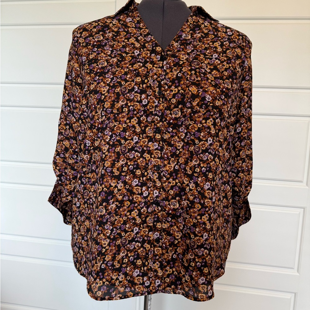 Maurices Black and Brown Floral Blouse